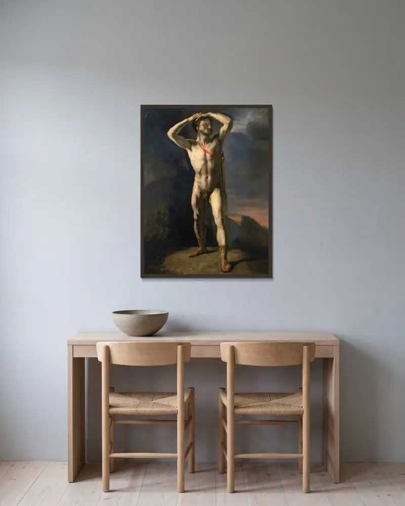 Académie d’homme nu au glaive av Théodore Géricault inramad på en vägg