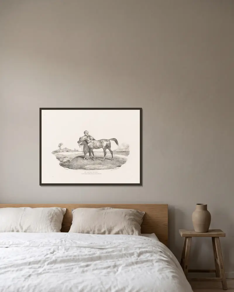 Ein arabisches Pferd von Théodore Géricault gerahmt an einer Wand