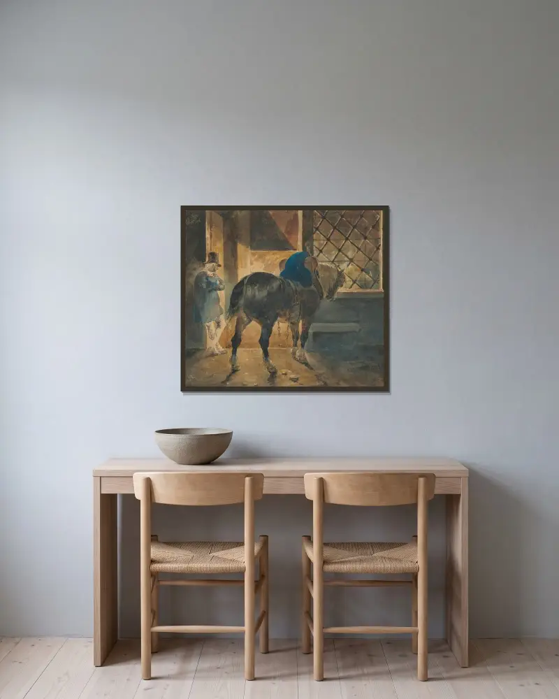 Utbildningshäst i stallet av Théodore Géricault inramad på en vägg
