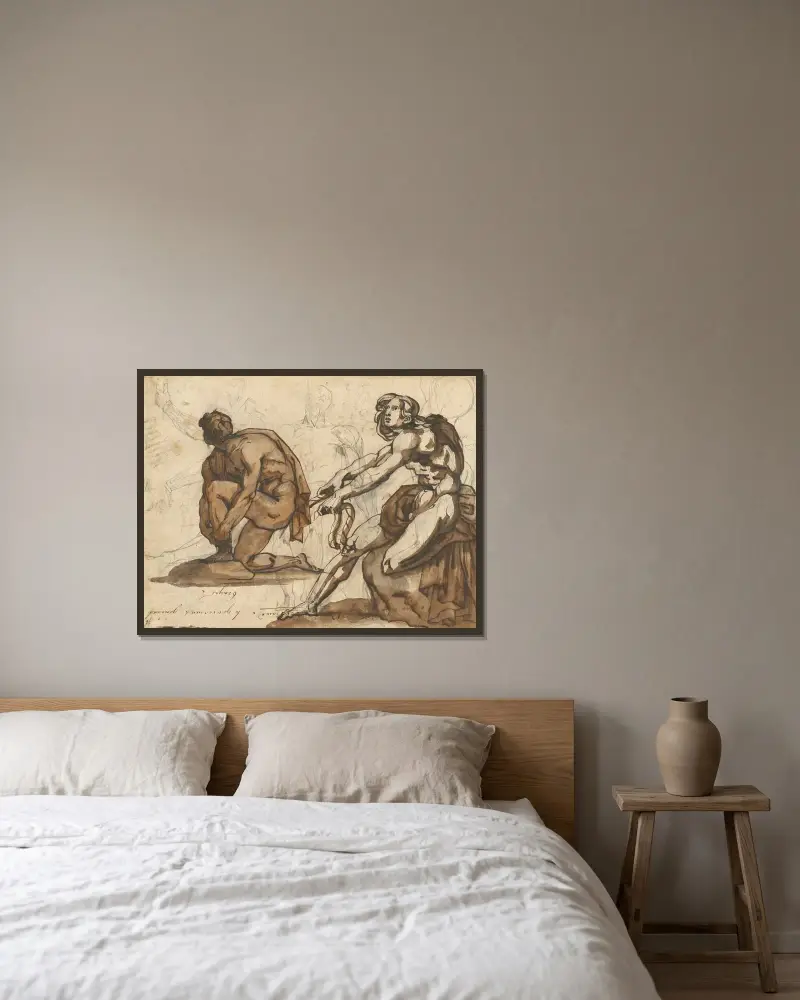 Klassiska nakenstudier av Théodore Géricault inramad på en vägg