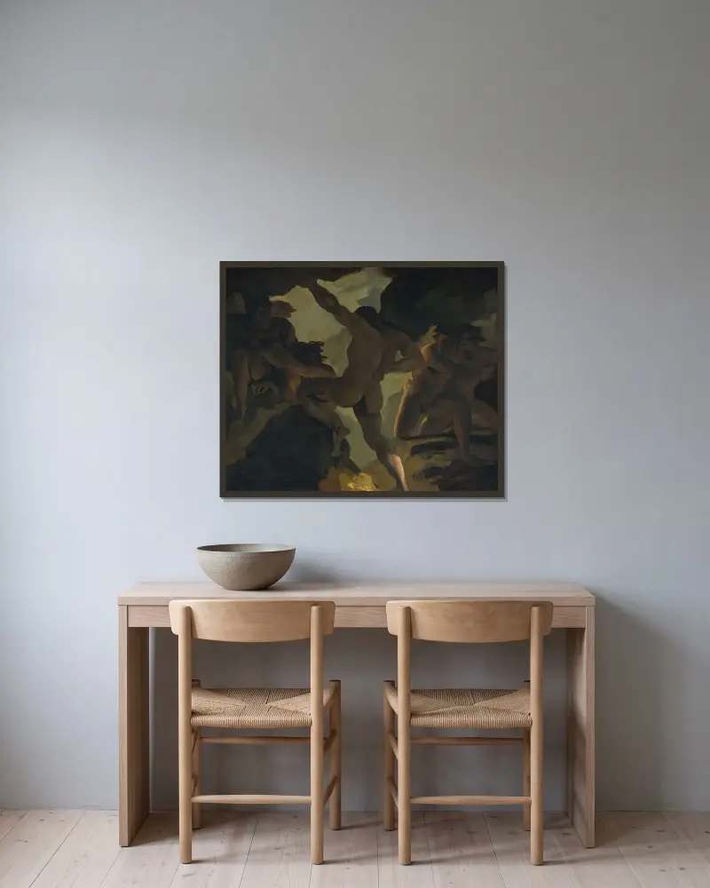 Episod ur titanernas krig av Théodore Géricault inramad på en vägg