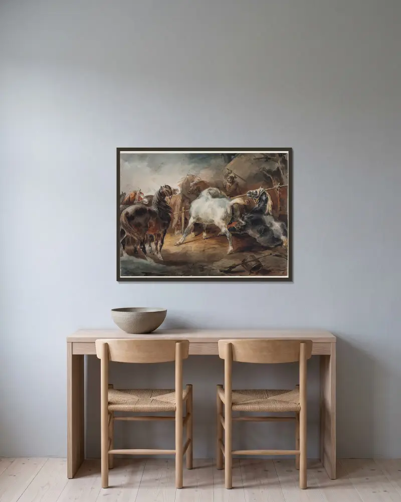 Bojující koně, Théodore Géricault v rámu na stěně