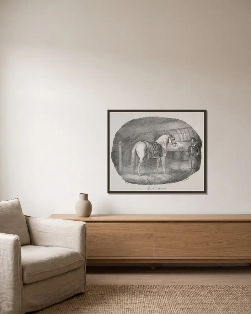 Häst från Hannover av Théodore Géricault inramad på en vägg