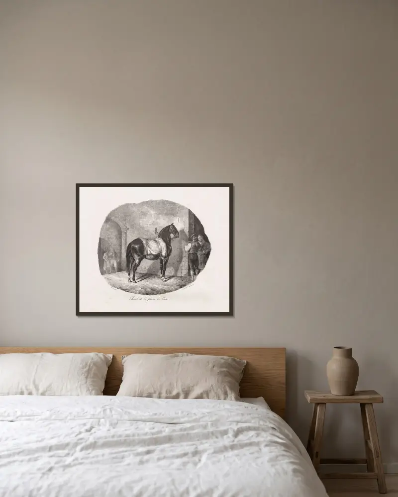 Häst från Caenslätten av Théodore Géricault inramad på en vägg