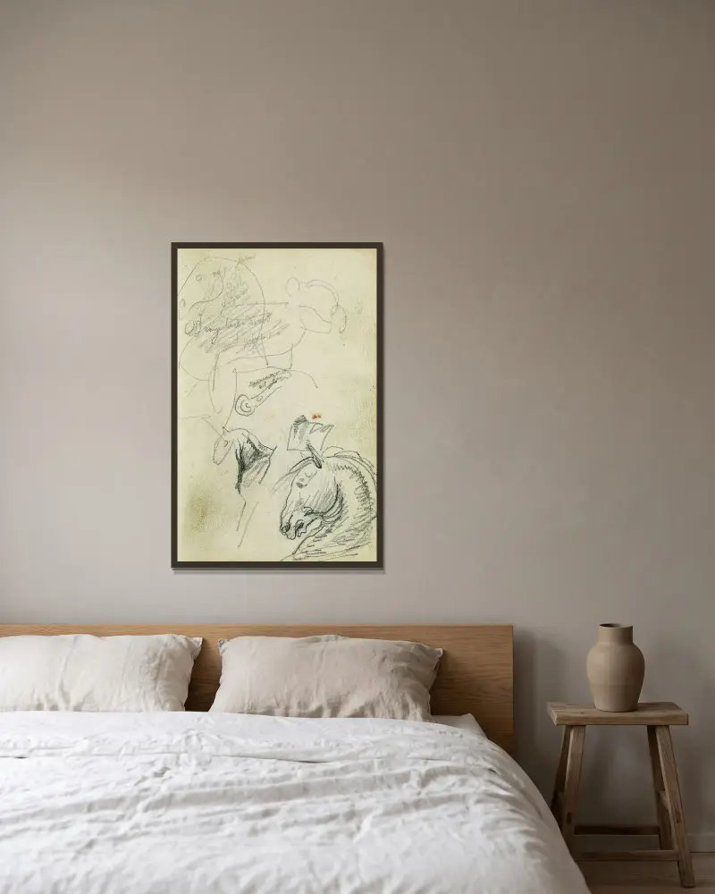 Häststudier av Théodore Géricault inramad på en vägg