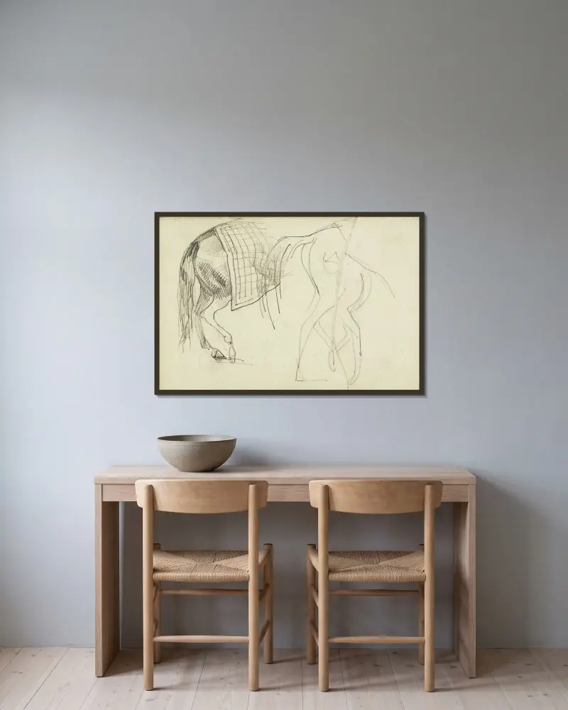 Häststudier av Théodore Géricault inramad på en vägg