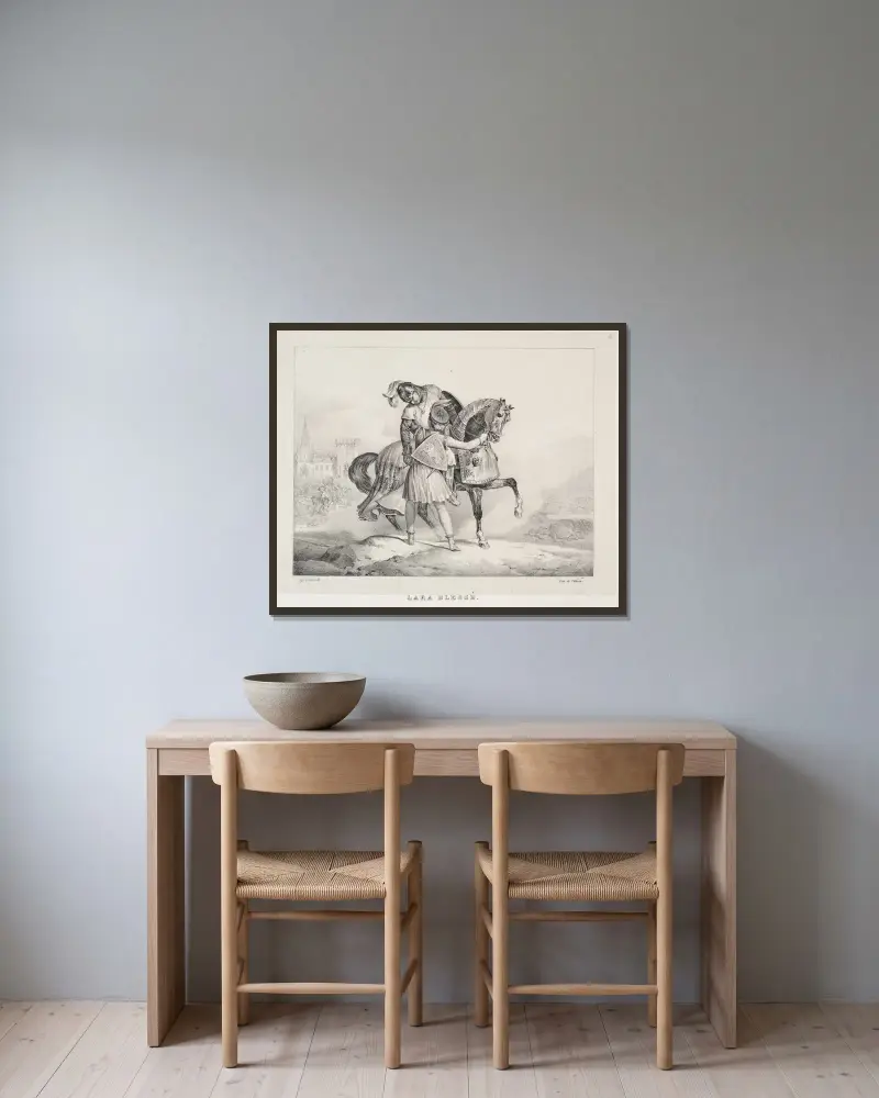 Den sårade Lara av Théodore Géricault inramad på en vägg