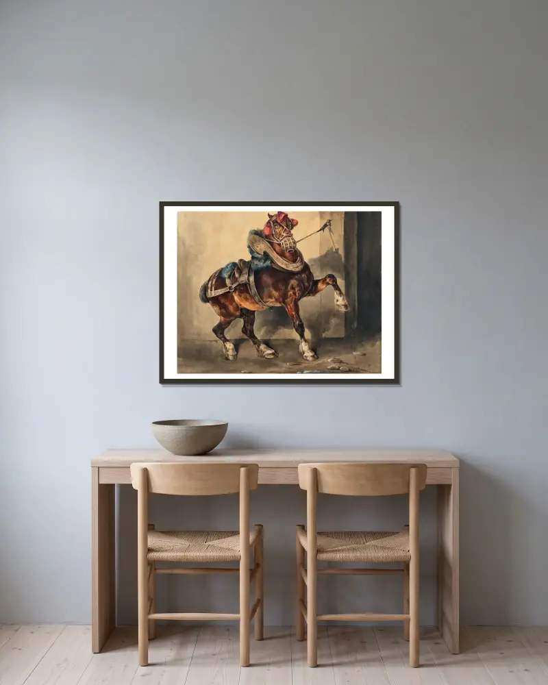 Das Pferd des Gipsmachers von Théodore Géricault gerahmt an einer Wand