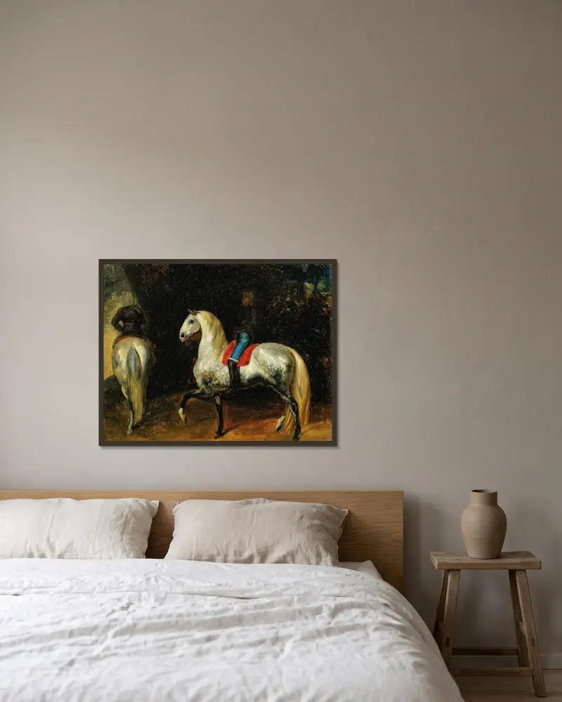 Cirkusnumret av Théodore Géricault inramad på en vägg