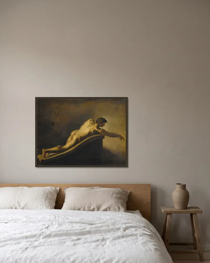 Liggande man av Théodore Géricault inramad på en vägg