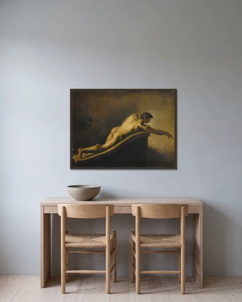 Liggande man av Théodore Géricault inramad på en vägg