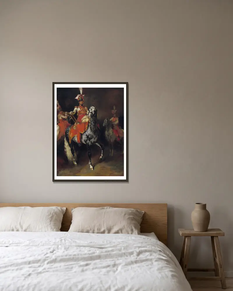 Mounted Trumpeters of Napoleon’s Imperial Guard av Théodore Géricault inramad på en vägg