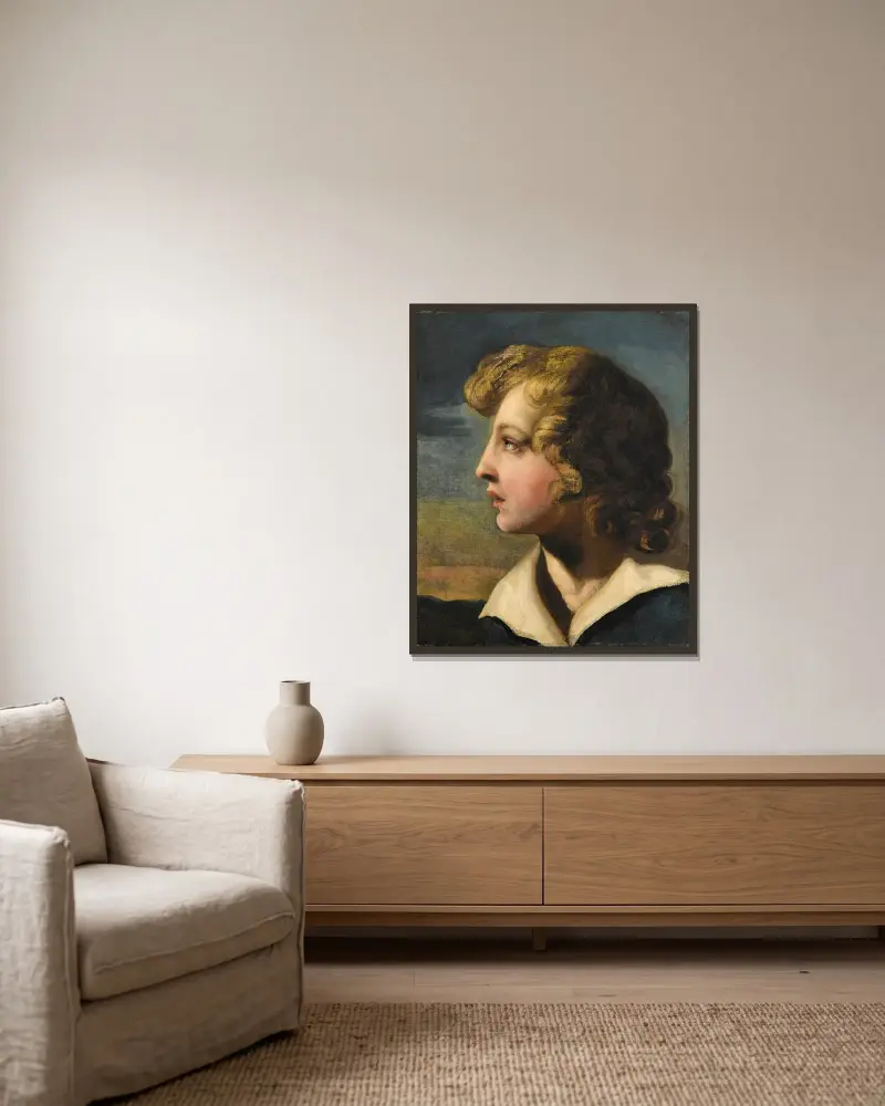 Porträtt av ung pojke i profil av Théodore Géricault inramad på en vägg