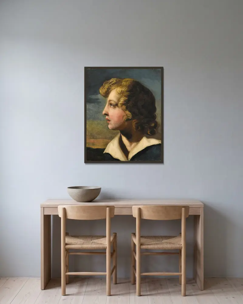 Porträtt av ung pojke i profil av Théodore Géricault inramad på en vägg