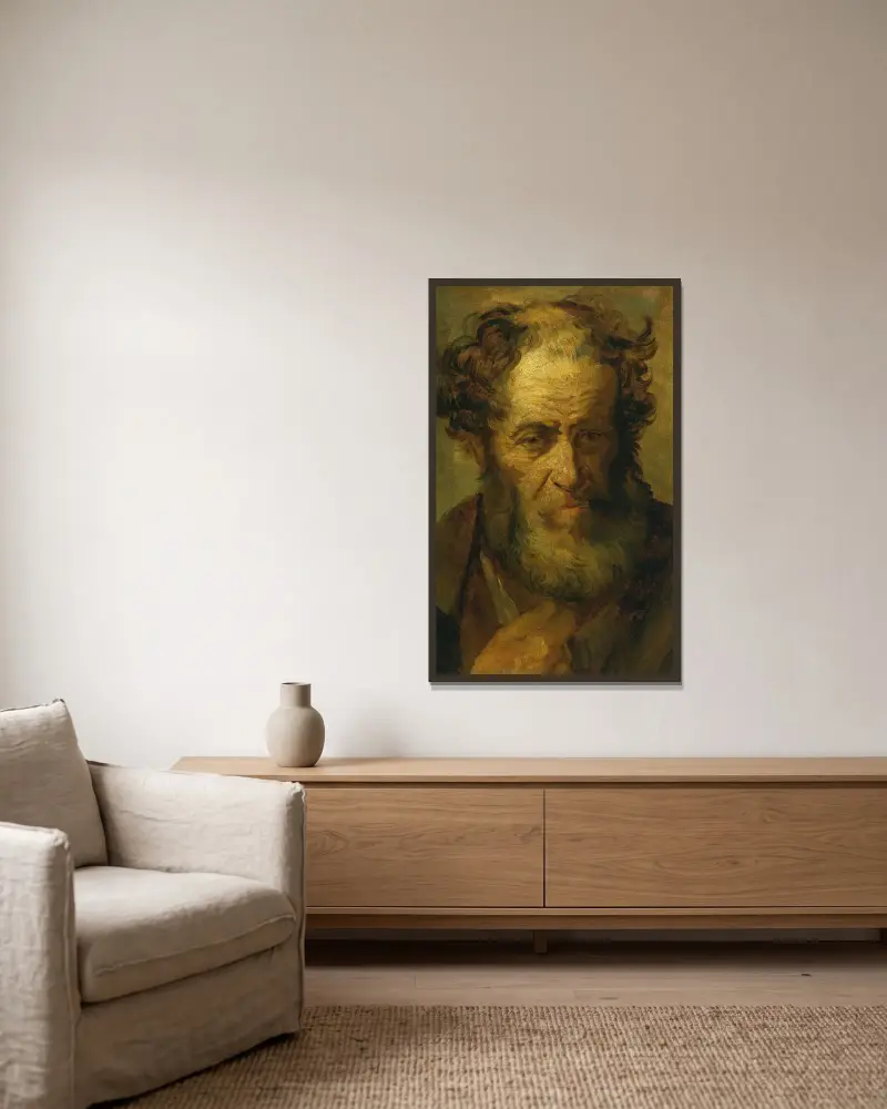 Porträtt av en gammal man av Théodore Géricault inramad på en vägg