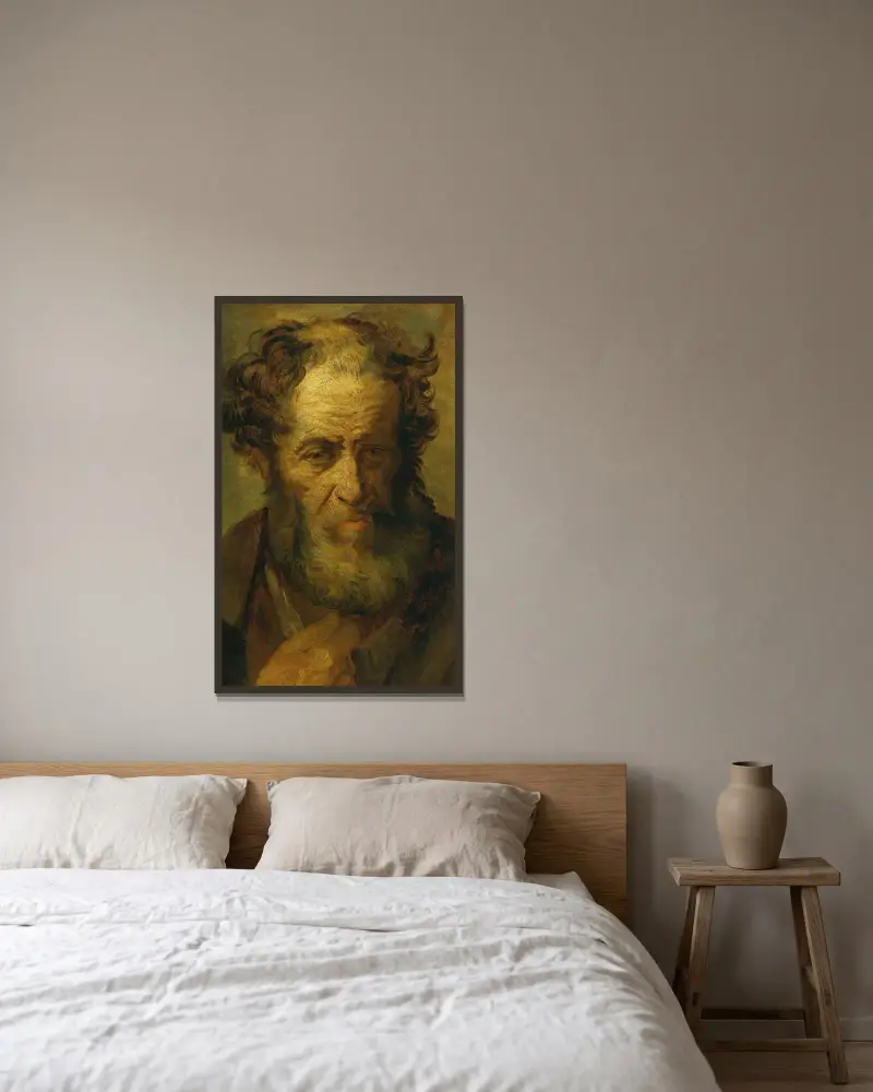 Porträtt av en gammal man av Théodore Géricault inramad på en vägg