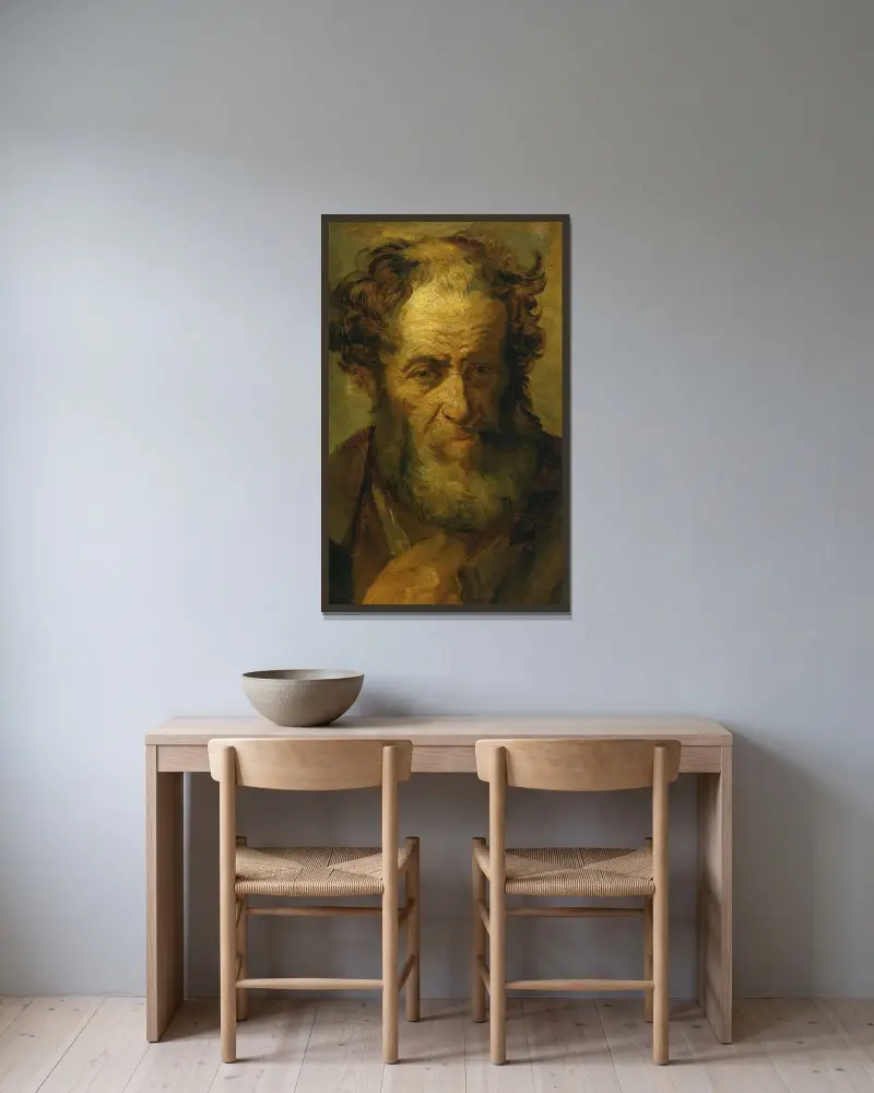 Porträtt av en gammal man av Théodore Géricault inramad på en vägg