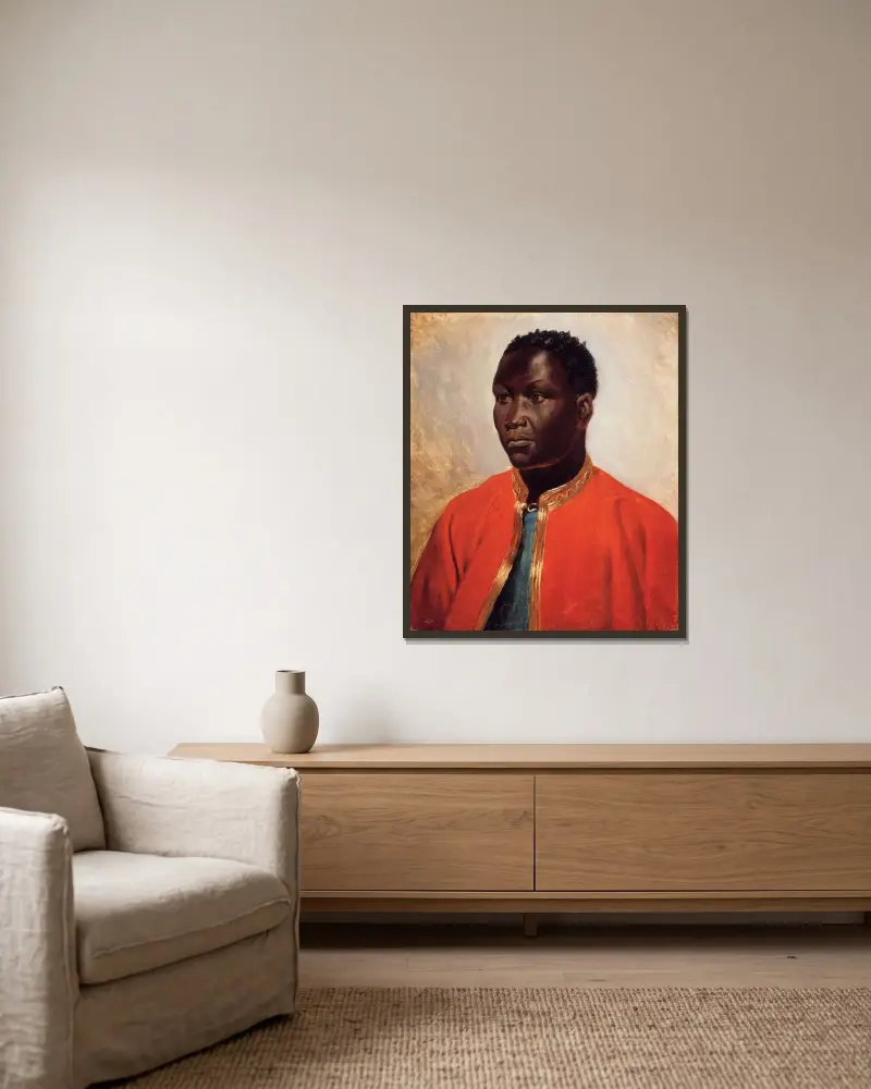 Porträtt av en neger av Théodore Géricault inramad på en vägg