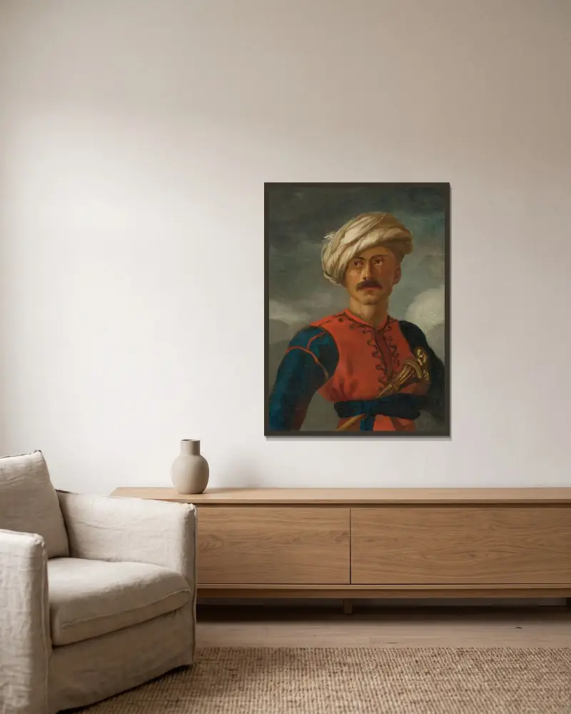 Porträtt av mameluck (Orléans-galeriets mameluck) av Théodore Géricault inramad på en vägg