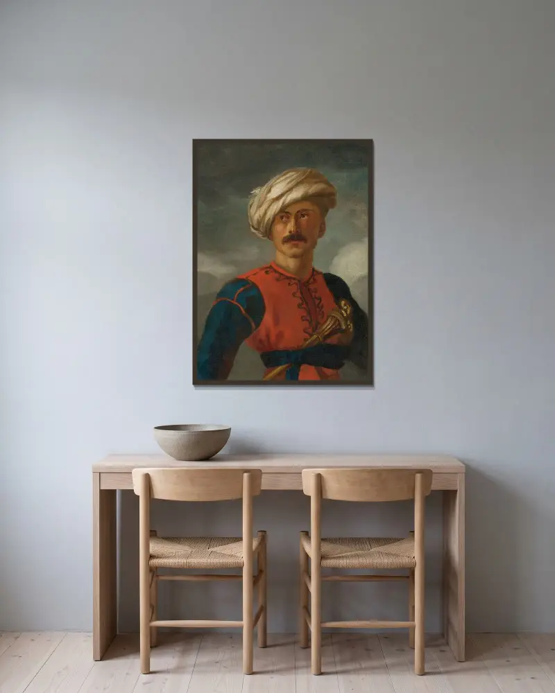 Porträtt av mameluck (Orléans-galeriets mameluck) av Théodore Géricault inramad på en vägg