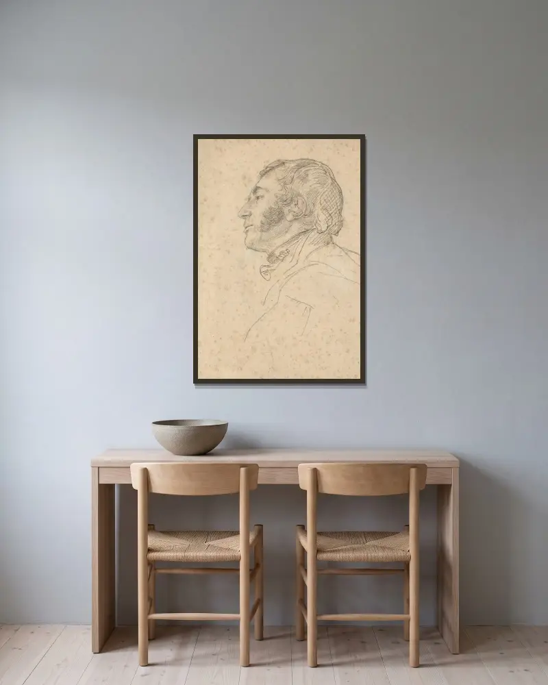 Porträttstudie av en man i profil av Théodore Géricault inramad på en vägg