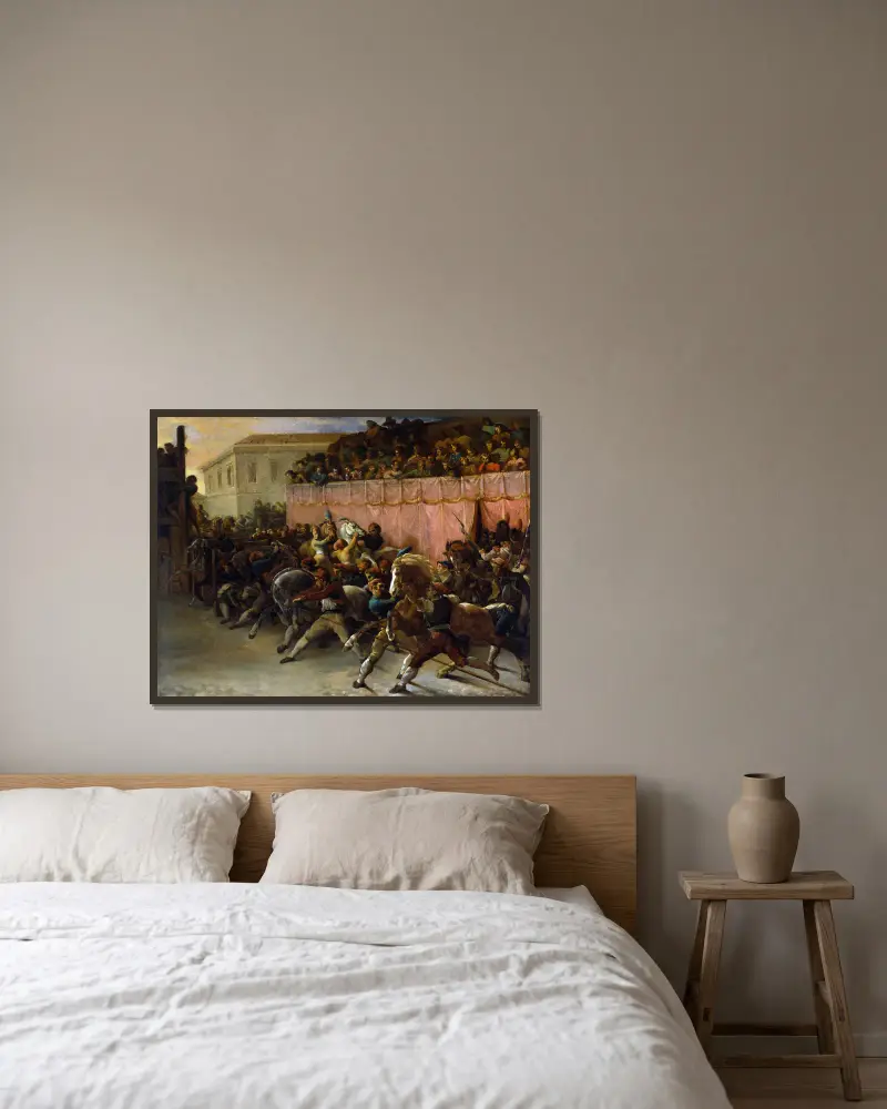 Riderless Racers at Rome av Théodore Géricault inramad på en vägg