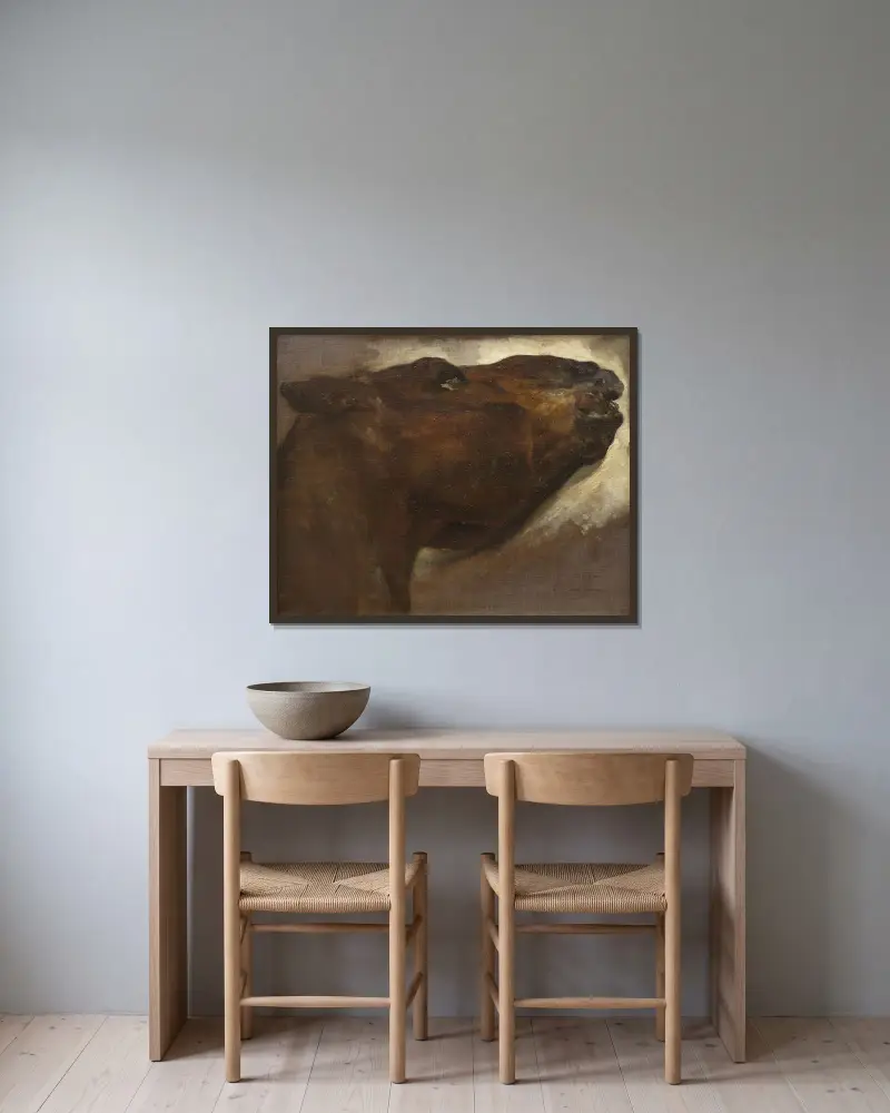 Studie av en död häst av Théodore Géricault inramad på en vägg