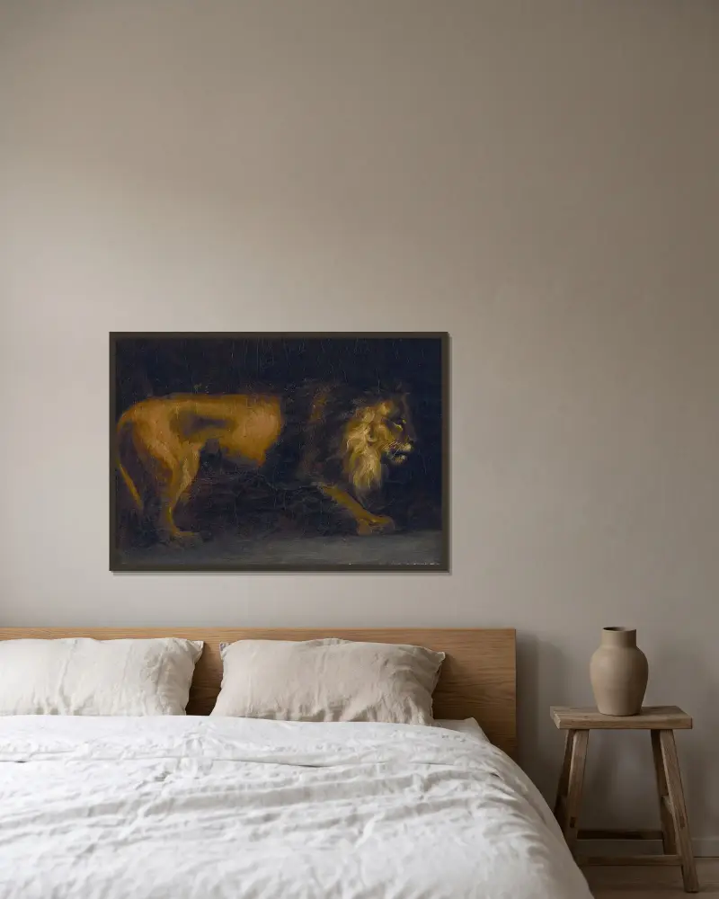 Studie av ett lejon av Théodore Géricault inramad på en vägg