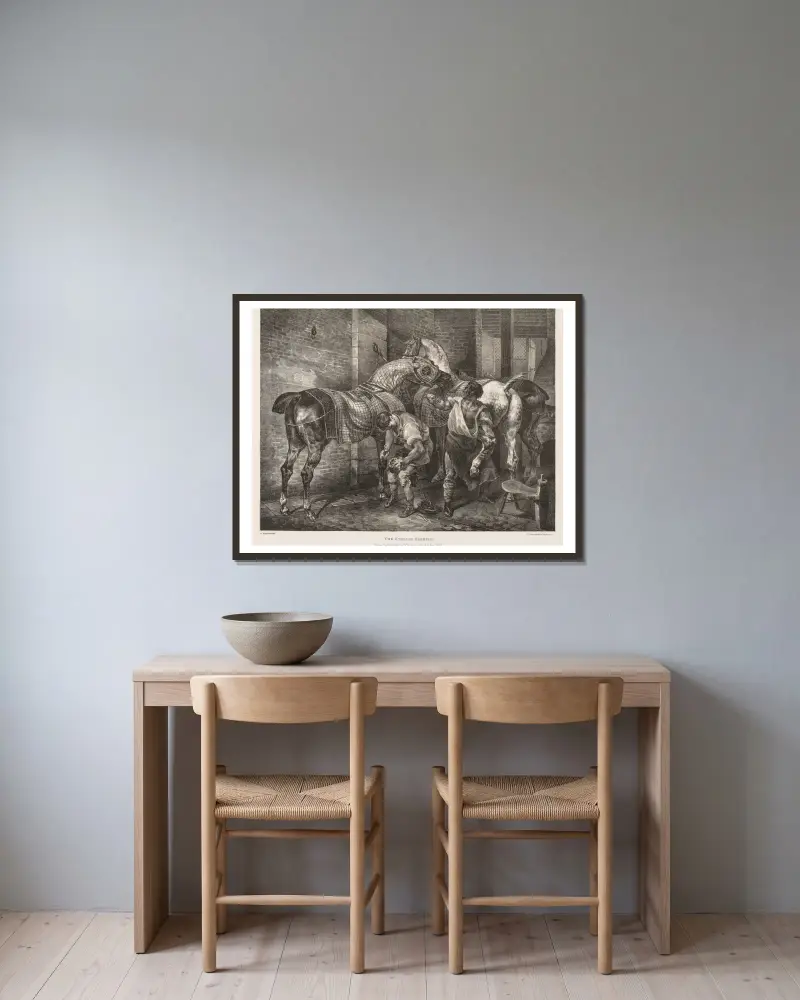 Der englische Hufschmied von Théodore Géricault gerahmt an einer Wand