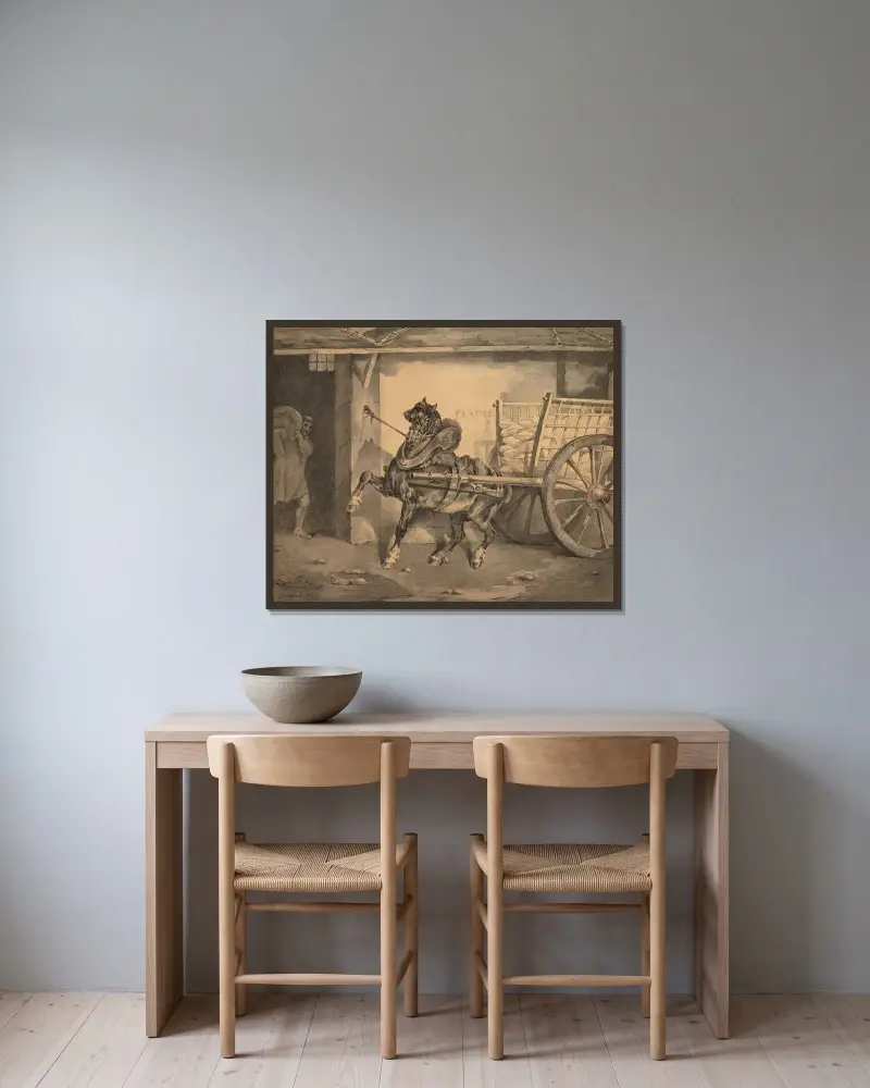Gipsmakarens häst av Théodore Géricault inramad på en vägg