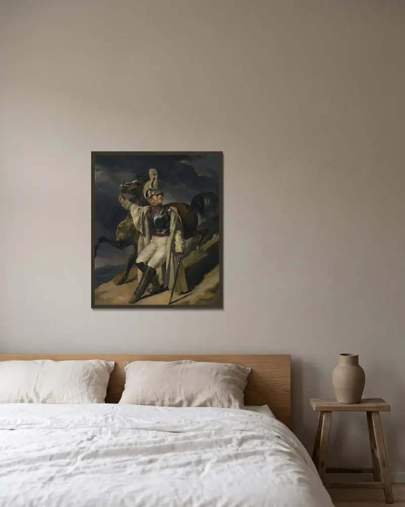 Den sårade kyrassiären, studie av Théodore Géricault inramad på en vägg