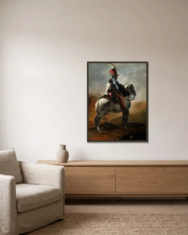 Husarernas trumpetare av Théodore Géricault inramad på en vägg