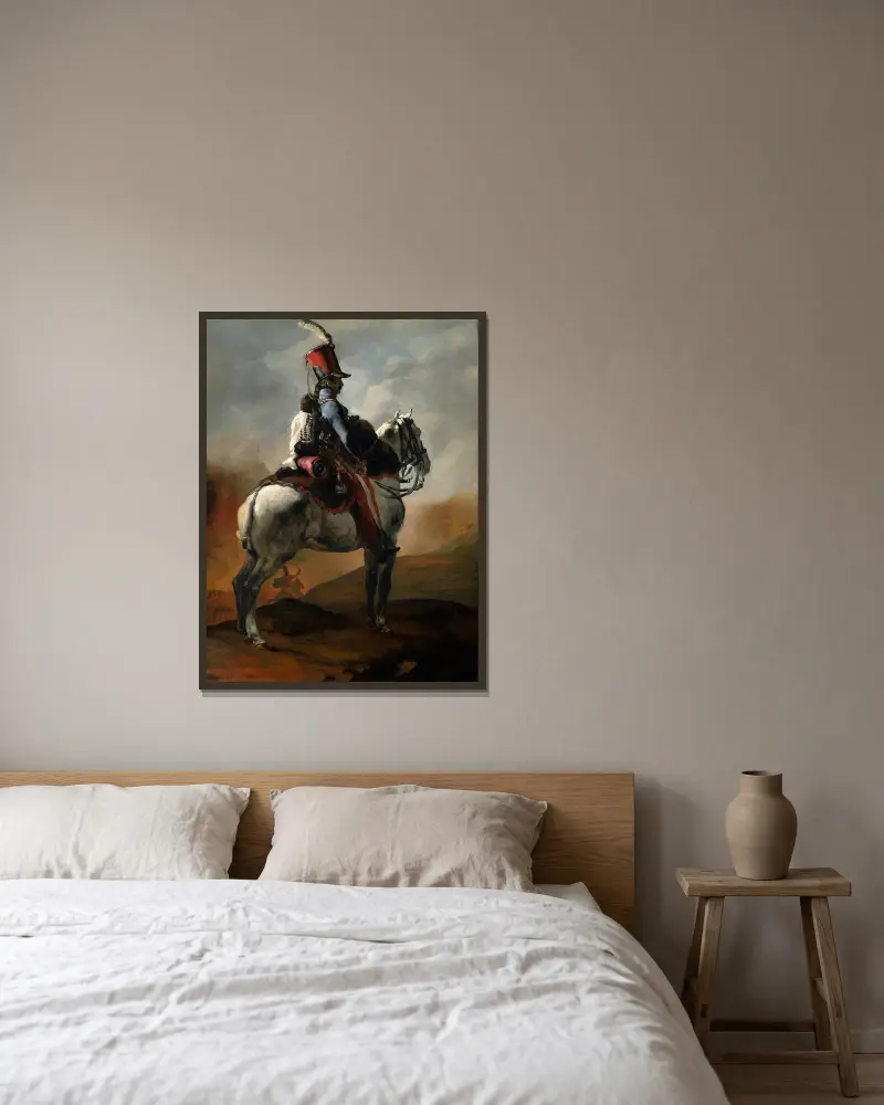 Husarernas trumpetare av Théodore Géricault inramad på en vägg