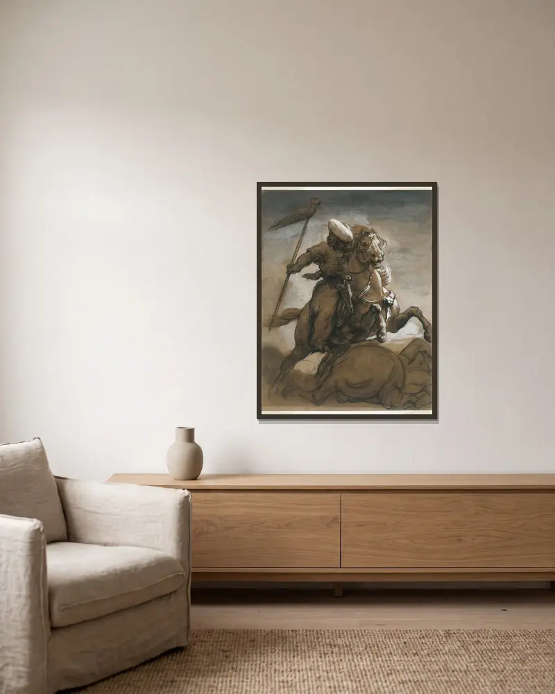 Turecký kavalerista v boji, Théodore Géricault v rámu na stěně
