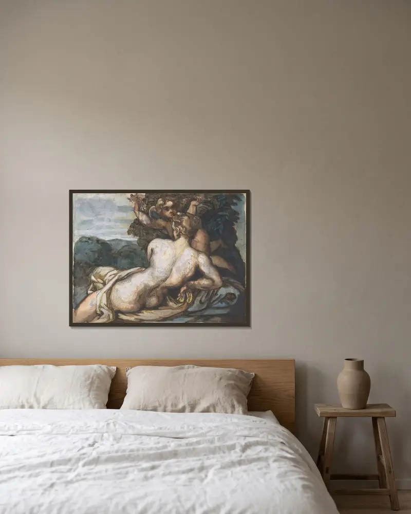Venus och Cupid i ett landskap, efter Annibale Carracci av Théodore Géricault inramad på en vägg