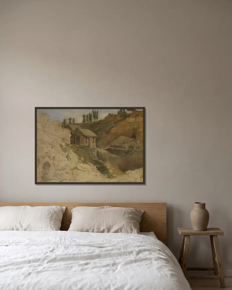 Ein Steinbruch von Théodore Rousseau gerahmt an einer Wand