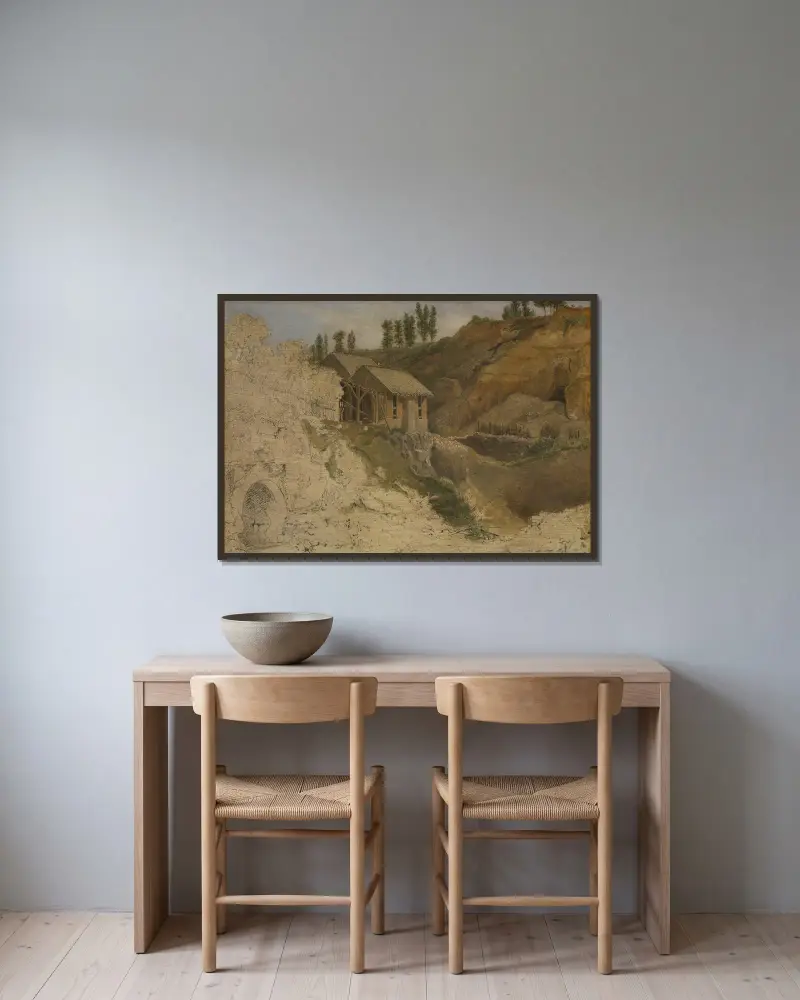 Ein Steinbruch von Théodore Rousseau gerahmt an einer Wand