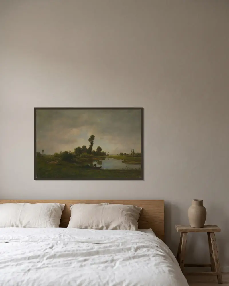 Flusslandschaft von Théodore Rousseau gerahmt an einer Wand