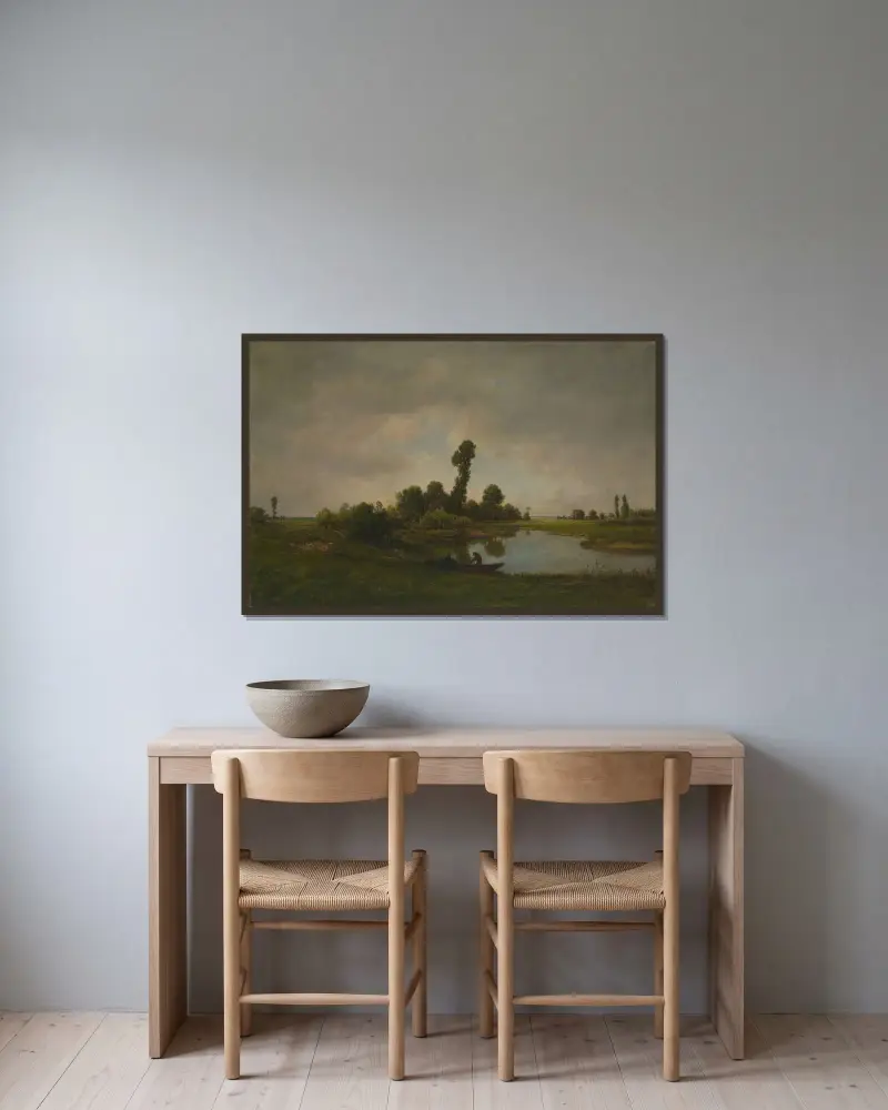 Flusslandschaft von Théodore Rousseau gerahmt an einer Wand