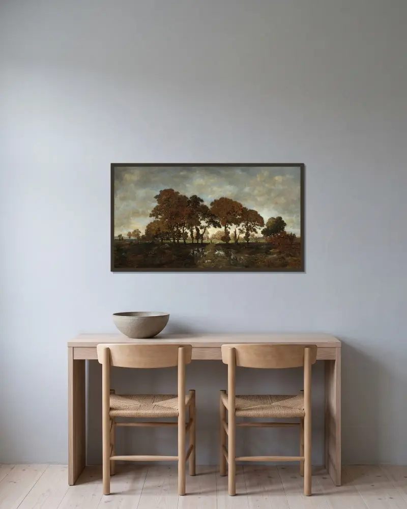 Efter regnet av Théodore Rousseau inramad på en vägg