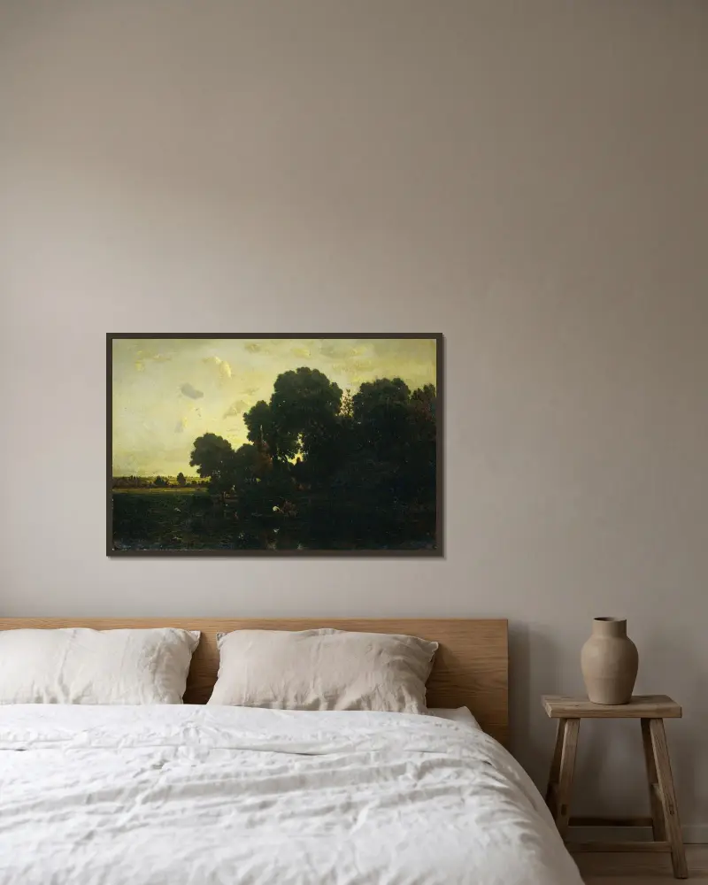 Abenddämmerung von Théodore Rousseau gerahmt an einer Wand