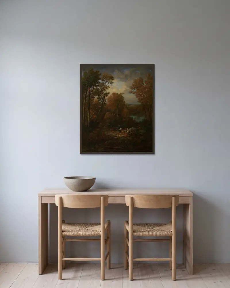 Der Holzfäller von Théodore Rousseau gerahmt an einer Wand