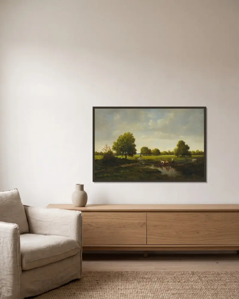 Die Tränke von Théodore Rousseau gerahmt an einer Wand