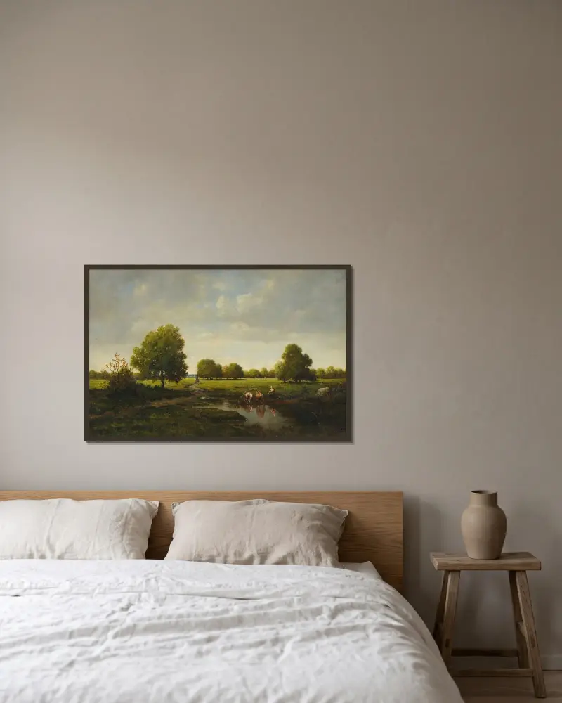 Die Tränke von Théodore Rousseau gerahmt an einer Wand
