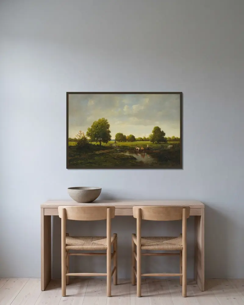 Die Tränke von Théodore Rousseau gerahmt an einer Wand