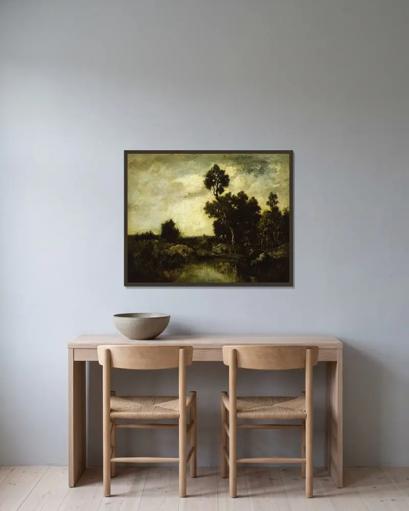 Landskap av Théodore Rousseau inramad på en vägg
