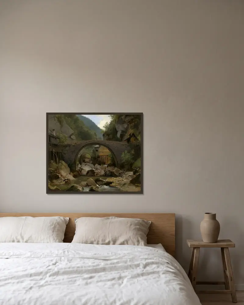 Bergsbäck i Auvergne av Théodore Rousseau inramad på en vägg