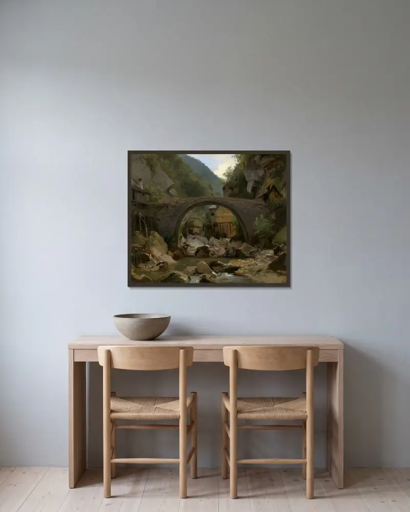 Bergsbäck i Auvergne av Théodore Rousseau inramad på en vägg