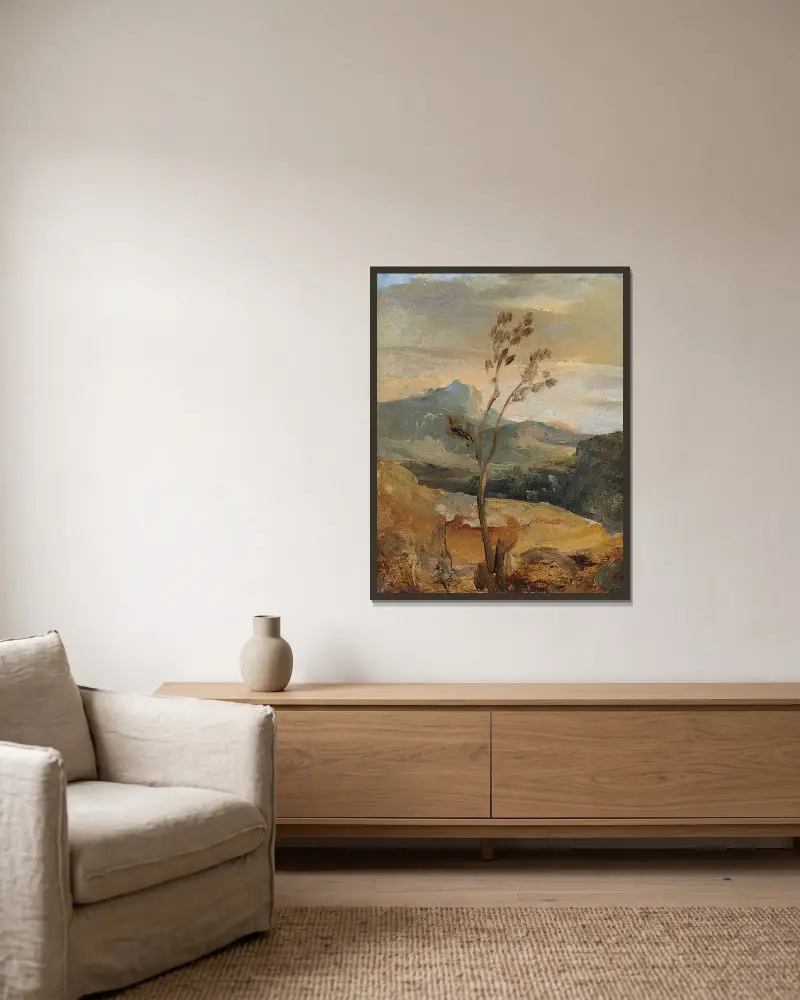 Landskap från Auvergne av Théodore Rousseau inramad på en vägg