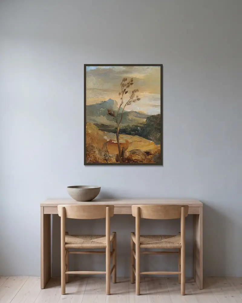 Landskap från Auvergne av Théodore Rousseau inramad på en vägg